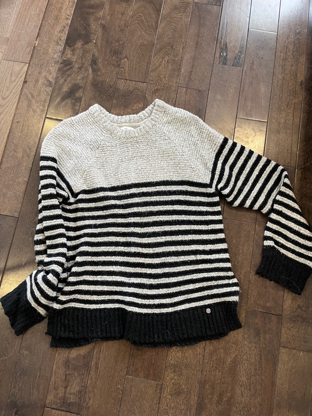 Volcom Black and Cream Striped Crewneck Sweater